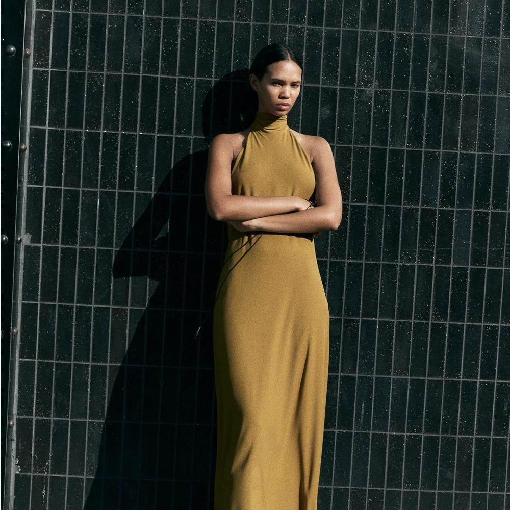 Zara Halter Open Back Dress - Mustard - XS